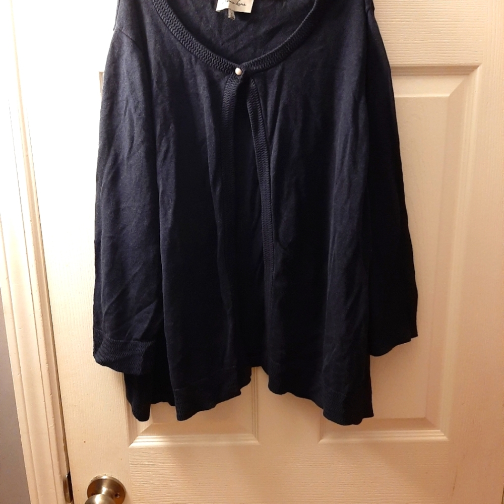 Women's Navy Blue Cardigan with Pearl Colored Accent Button, Size 3X